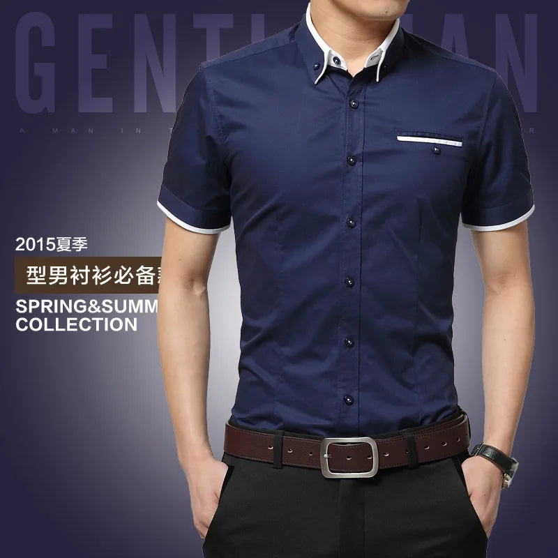 Browon Mens Wrinkle Free Summer Business Shirt Turn Down Collar