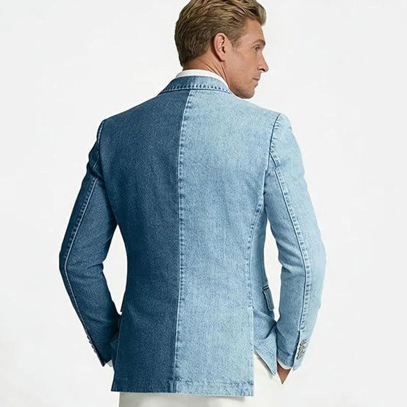 Denim Men's Suit Jacket Double Breasted Peak Lapel Slim Fit Casual Blazer Outing Date Night Trendy Party Fashion Costume Homme