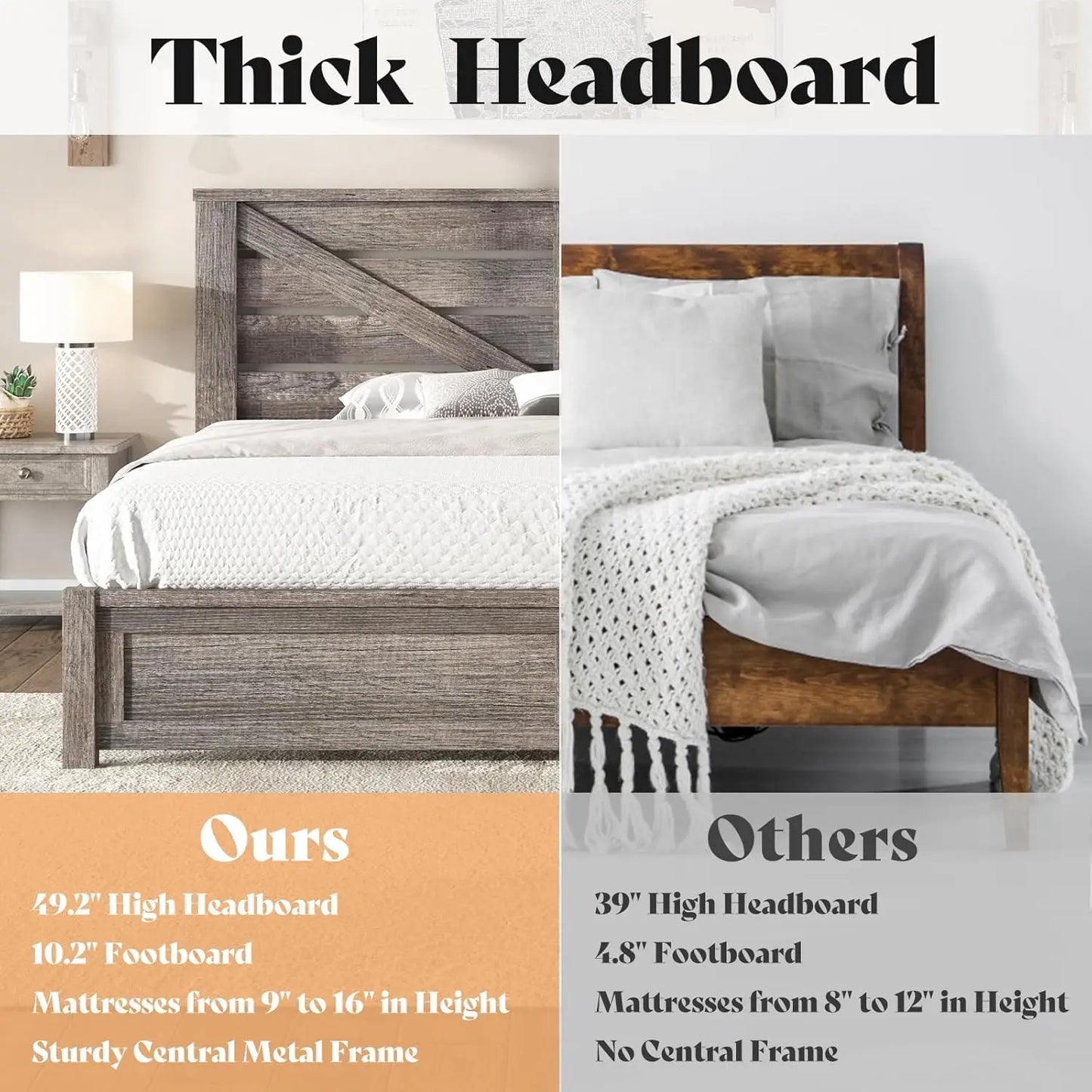 Queen Size Bed Frame with 49.2" Barn Door Headboard and Footboard, Farmhouse Platform Bed Frame with Wood Slats, No, Customized