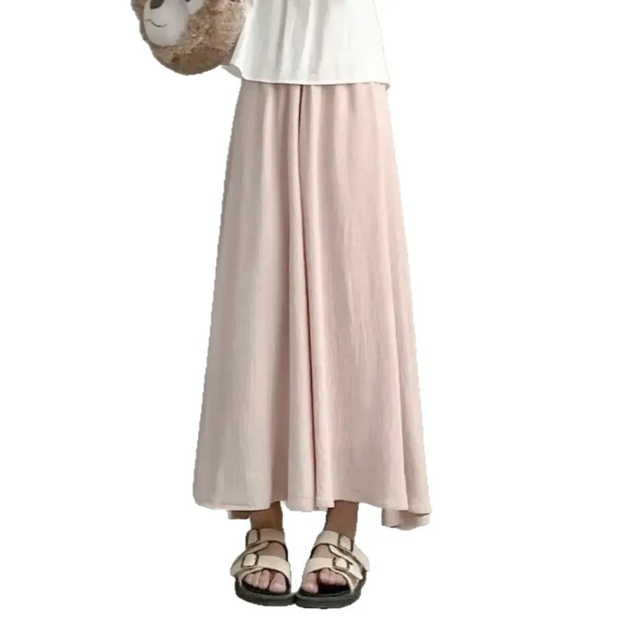 【HOT】A-line big swing culottes summer forest texture pleated skirt small man lazy mid-style long dress pleated
