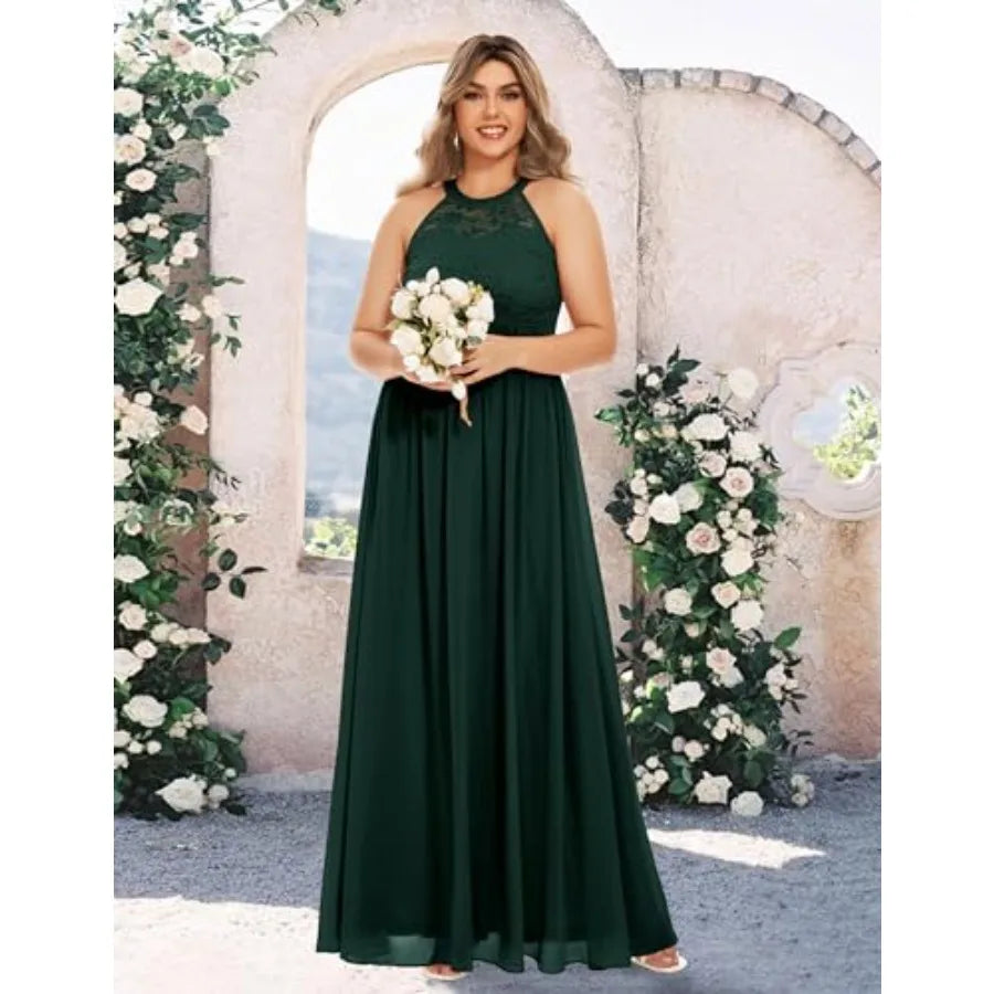 Wedtrend Women's Formal Dress, Halter Long Prom Dress Floral Lace Bridesmaid Dresses
