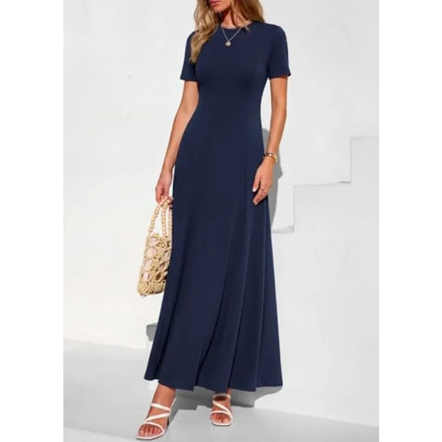 KIRUNDO Wedding Guest Dresses for Women 2026 Spring Summer Short Sleeve Pleated Long Flowy A Line Formal Maxi Dress Pockets