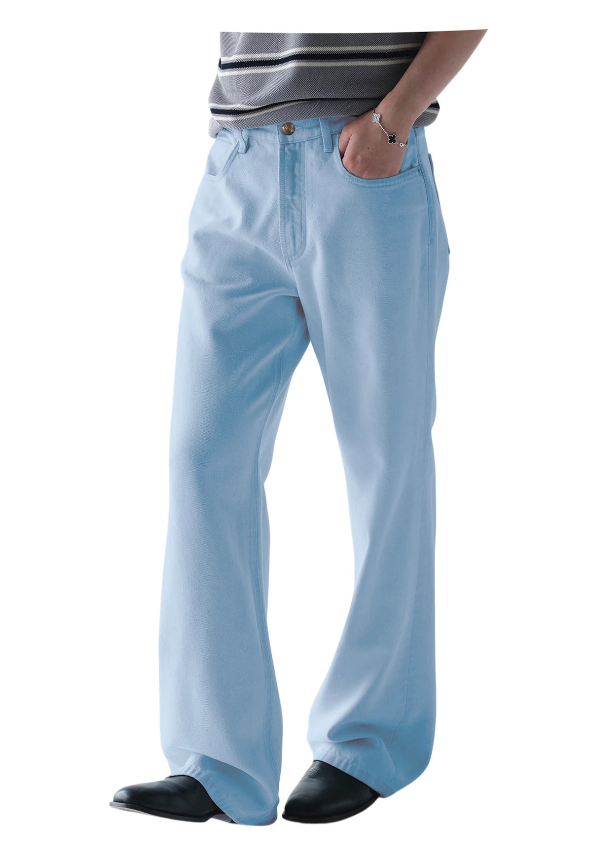Men's Denim Straight Pants High Waist Pleated Casual Trousers Business Formal Breathable Loose Fit Wide Leg Suit Pants Summer
