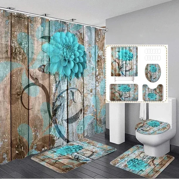 Shower Curtain Set With Bath Mat And Rugs 4 Pieces