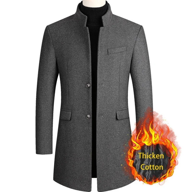 BROWON Brand Business Casual Trench Coat Men Chinese Style Solid Color Winter Coat Men 2026 Autumn and Winter Wool Coat for Men