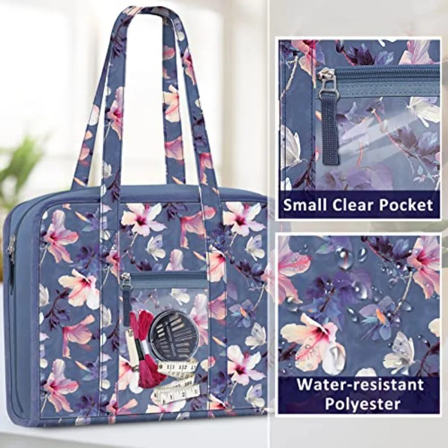 Sewing and Craft Supplies Storage Tote Large Capacity Travel Packing Organizer Bag with Clear Pockets and Handle for Knitting C