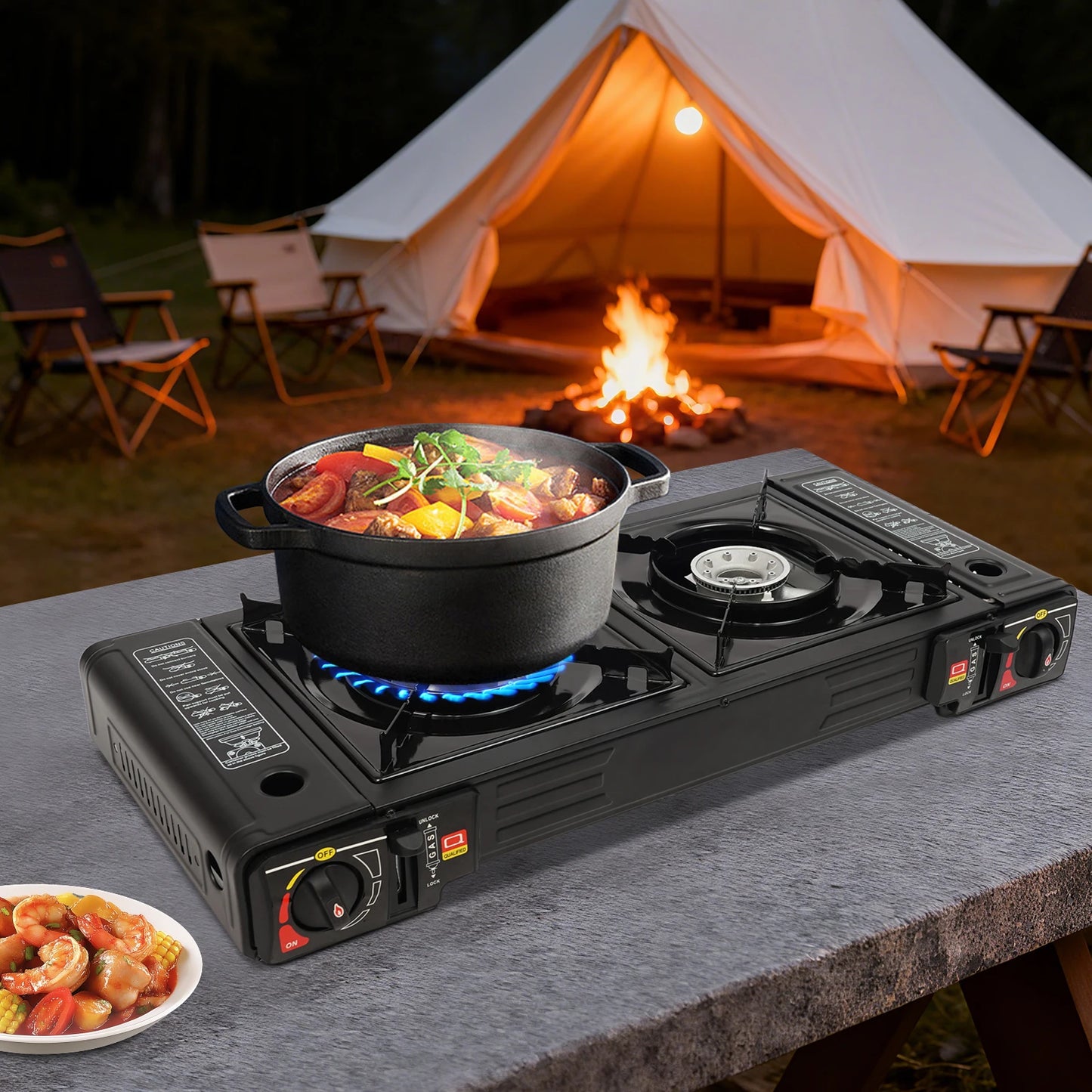 Portable 2-Burner Camping Stove With Baking Pan Case