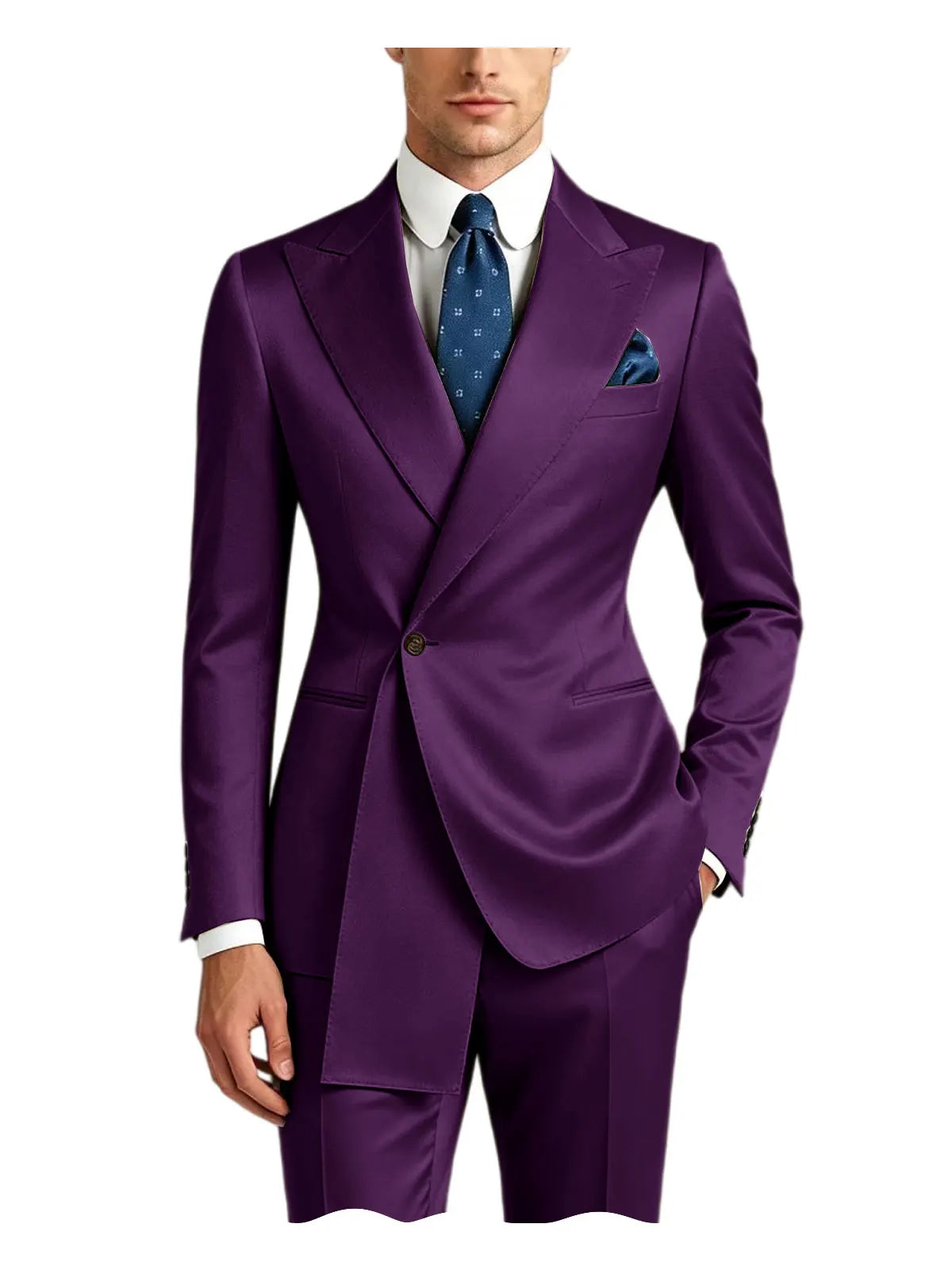 Men's Satin Peak Lapel Tuxedo 2-Piece Suit High Quality Slim Fit One Button Formal Blazer & Pants Luxury Wedding Dinner Suits