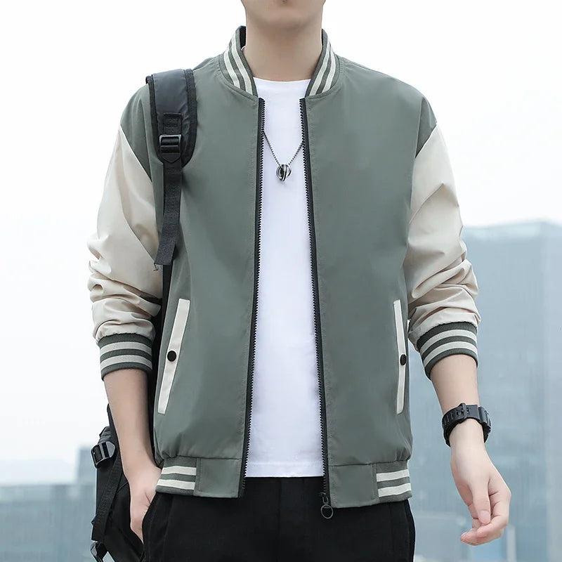 BROWON 2026 Autumn Winter Coats Men Jacket Fleece Lined Stand Collar Patchwork Baseball Jacket Men Casual Outwear Clothes Men