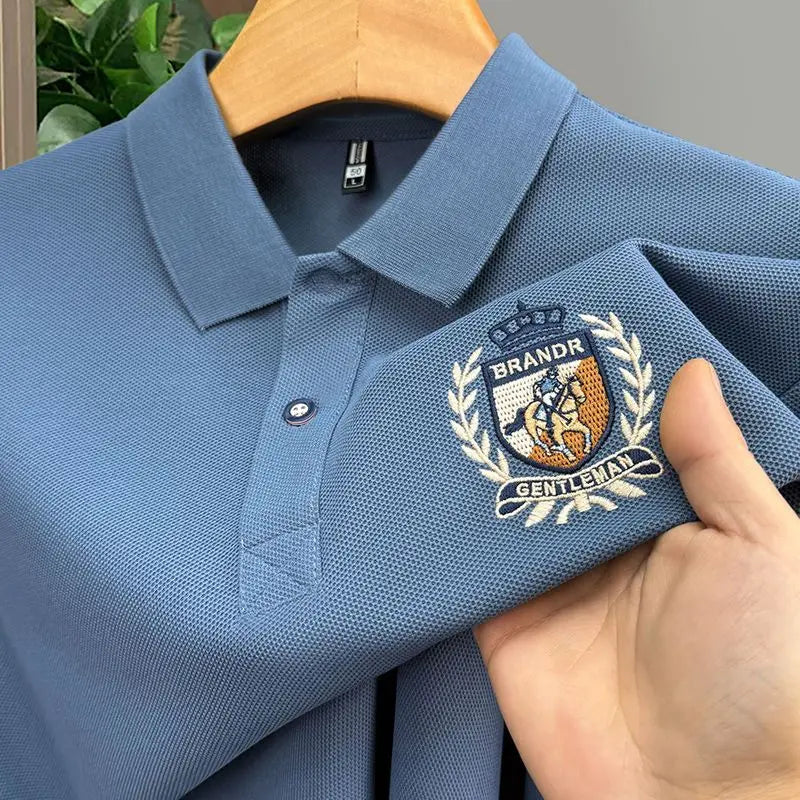 Men's Cotton Polo Shirt Short Sleeve Embroidered Turn Down Collar