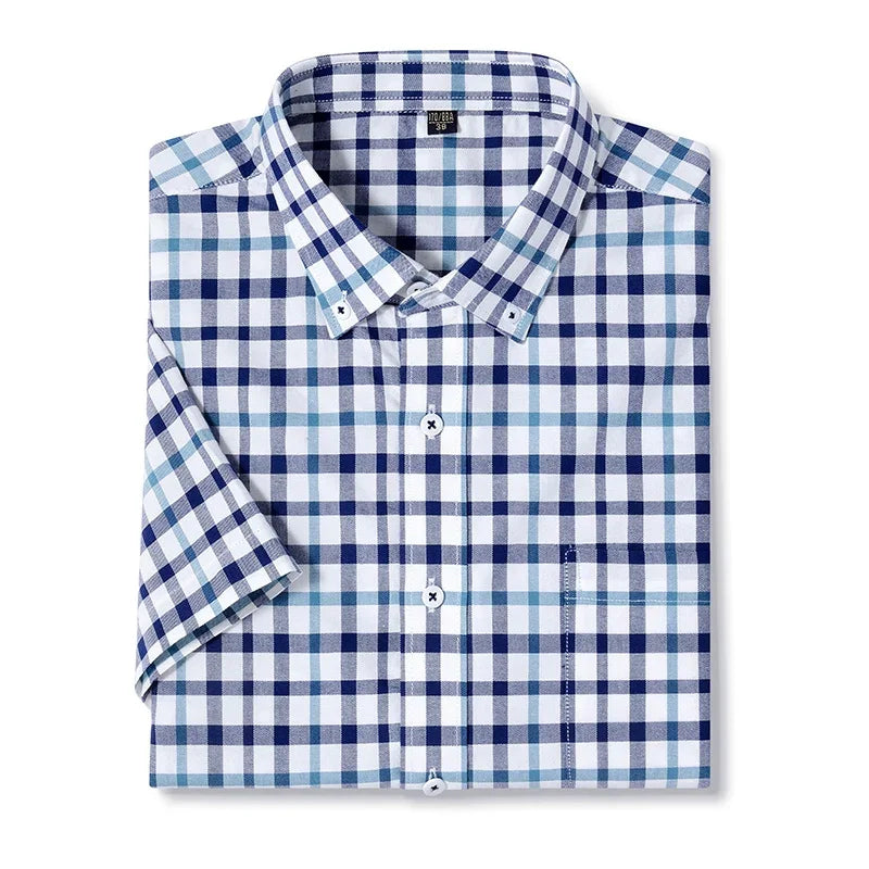 BROWON Mens Oxford Shirt Business Casual Short Sleeve Top