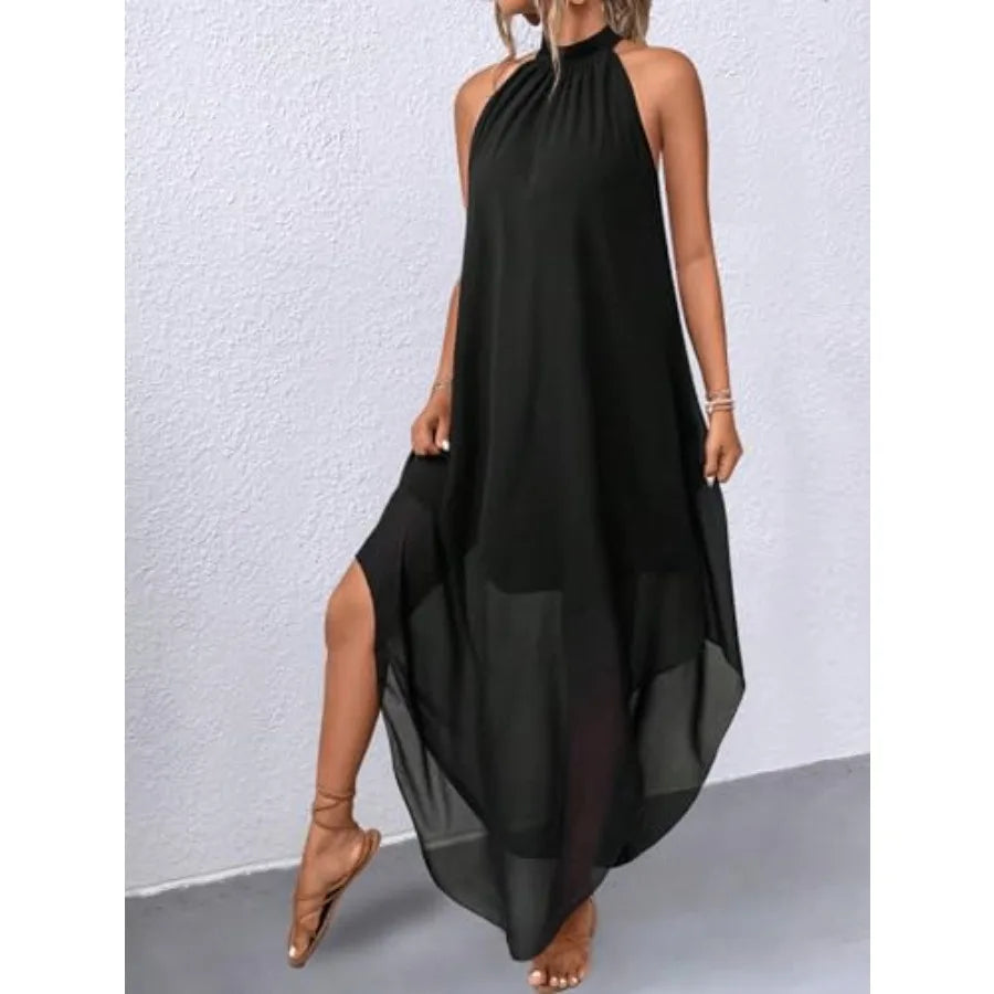 Verdusa Women's Wedding Guest Dress Halter Flowy Chiffon Asymmetrical Long Summer Prom Dress