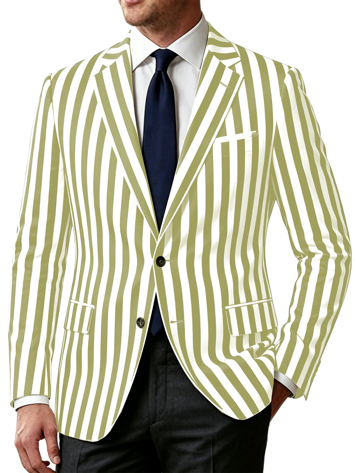 Men's Vertical Striped Blazer Slim Fit Single Breasted Casual Business Sport Coat Lightweight Formal Jacket For Office Wedding
