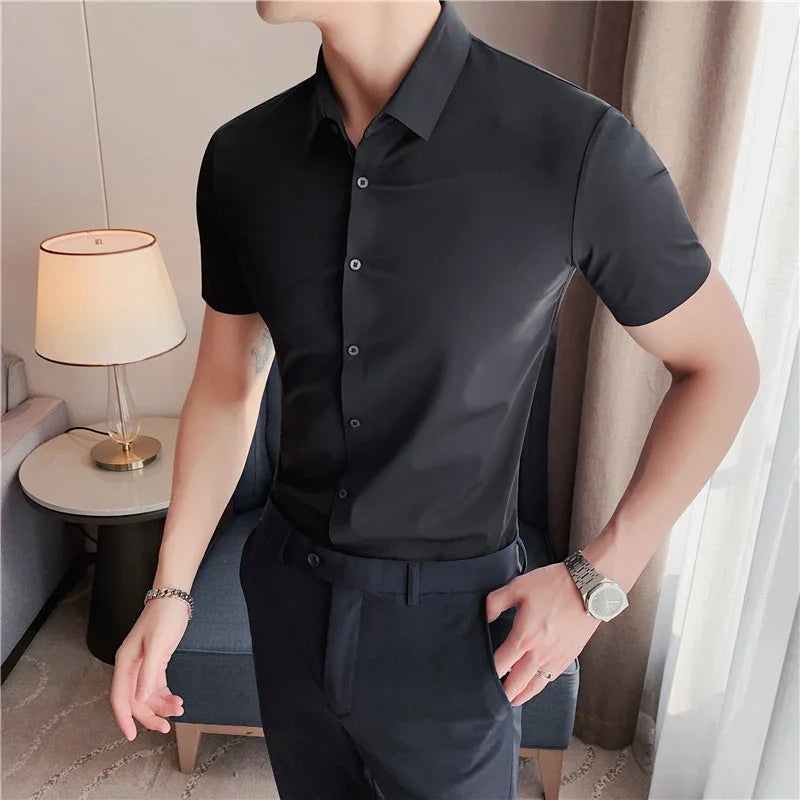 BROWON Men's Summer Business Casual Short Sleeve Shirt