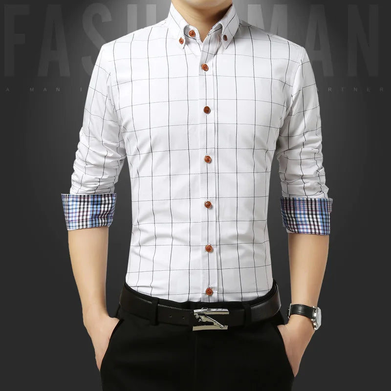 Browon Premium Men Long Sleeve Button Up Dress Shirt