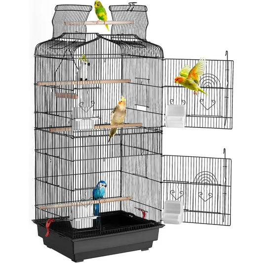 Large open-top flight cage for parakeets to conures, includes swing perch, travel-ready