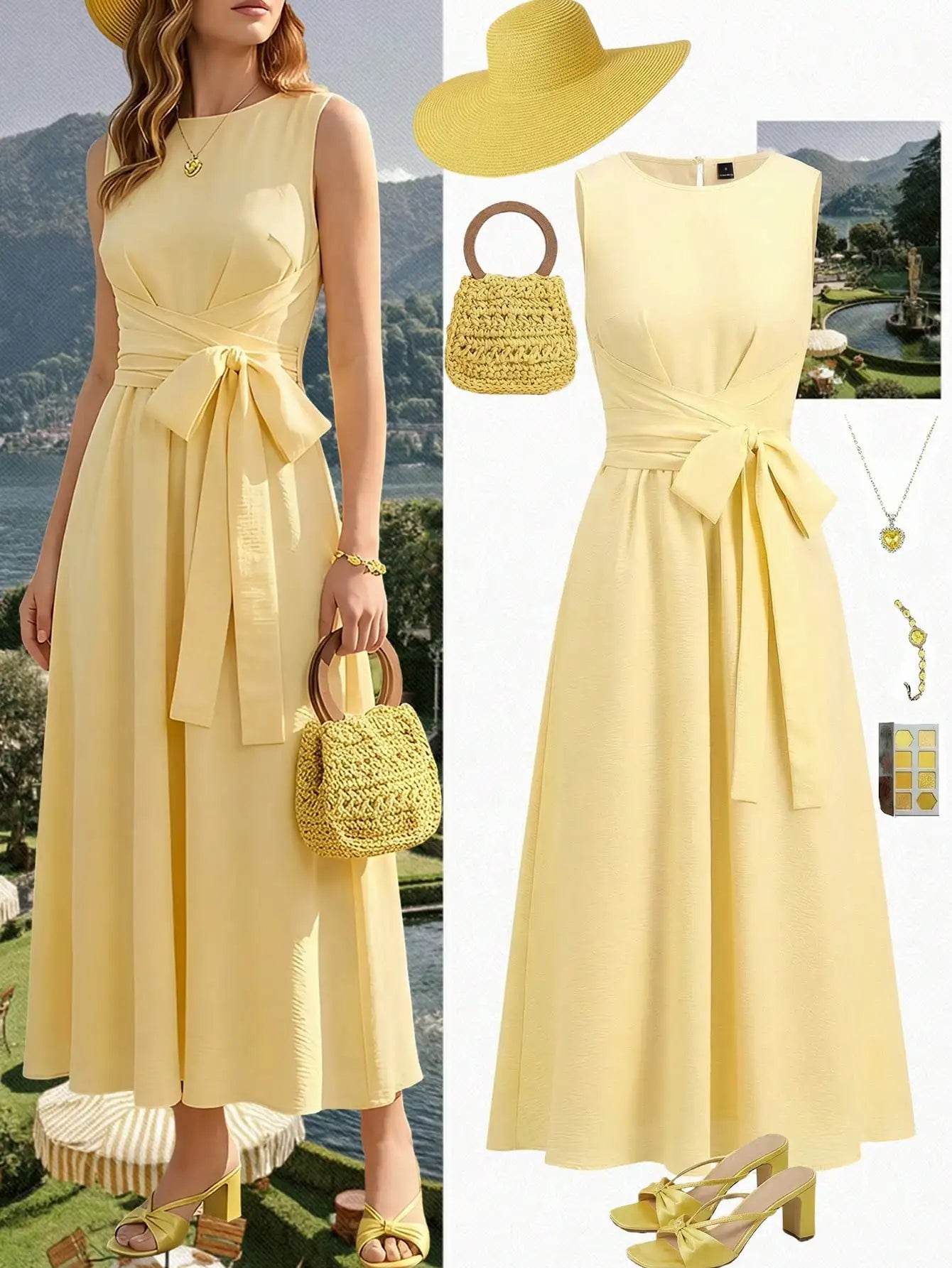 Women's Round Neck Plaid Knotted Waist A-Line Dress For Party Casual Outing