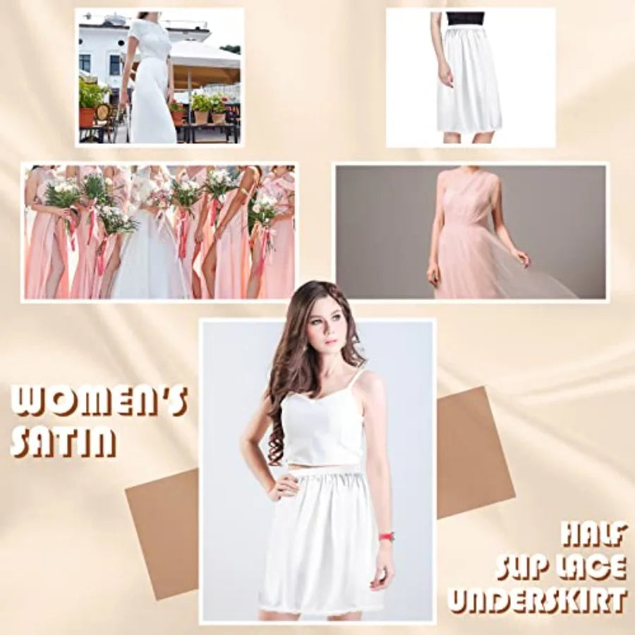 3 Pieces Half Slips for Women 3 Kinds of Length 19, 27, 35 Inch Slip Under Dress Satin Lace Long Skirt