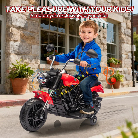 2-Wheel Kids Ride On Motorcycle 12V Battery Powered With Training Wheels Reverse Headlight Music Toddler Toy