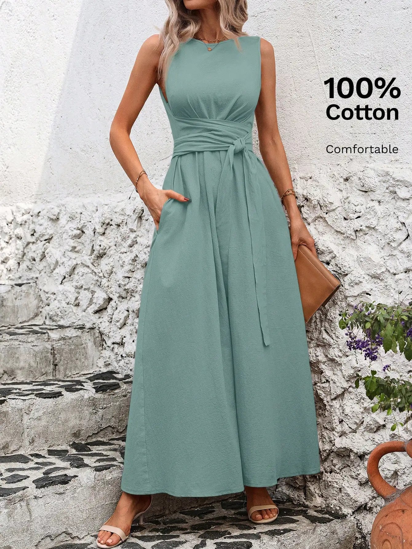 Women's Round Neck Plaid Knotted Waist A-Line Dress For Party Casual Outing