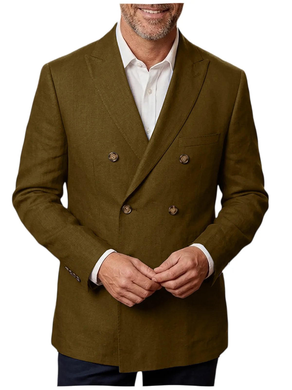 Men's Unlined Linen Blazer Double Breasted Casual Business Suit Jacket Slim Fit Formal Coat For Wedding Party Office Streetwear