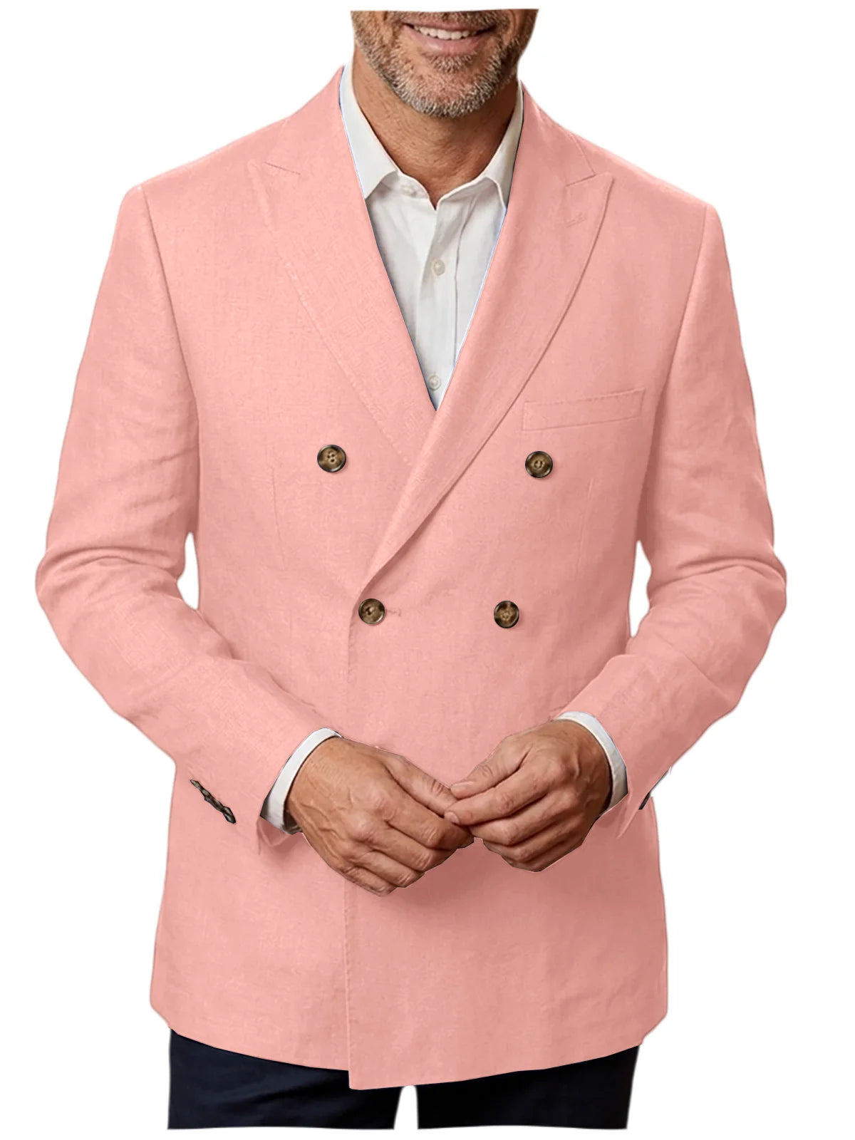 Men's Unlined Linen Blazer Double Breasted Casual Business Suit Jacket Slim Fit Formal Coat For Wedding Party Office Streetwear