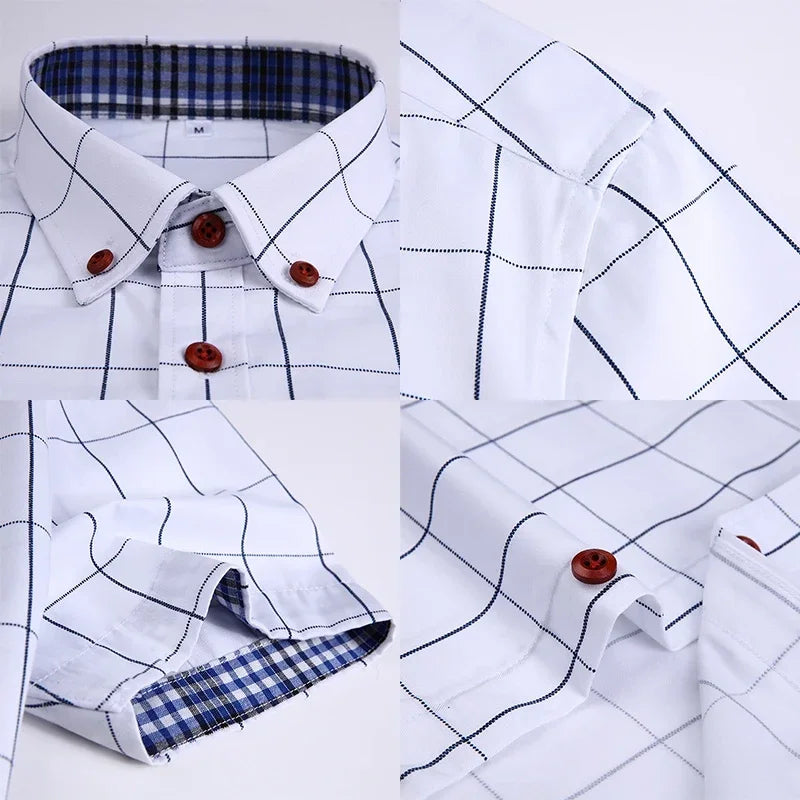 BROWON Mens Short Sleeve Plaid Casual Button Up Shirt