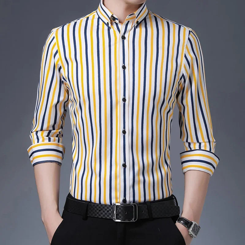BROWON Brand 2026 Spring Casual Shirt for Men Business Formal Shirt Men Autumn Office Long Striped Slim-fit Clothes for Man