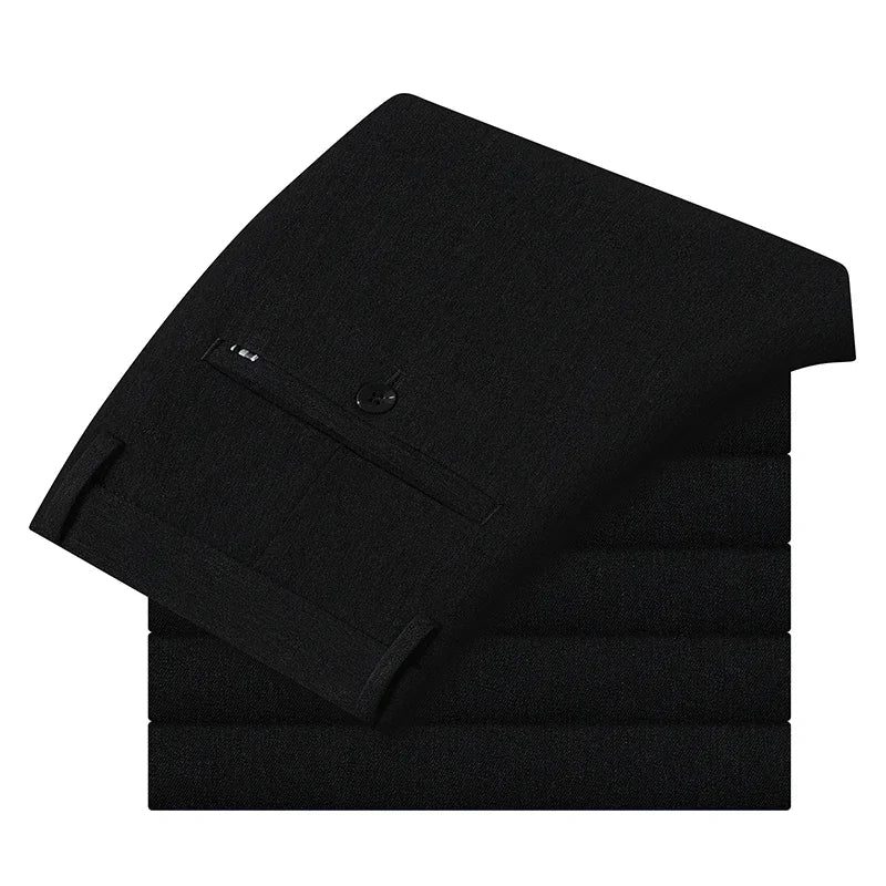 BROWON 2026 Antumn Winter Straight Suit Pants Men Solid Color Brushed Elastic Work Trousers Black Trouser for Mam