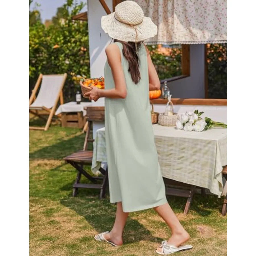 Ekouaer Nightgowns for Women Cotton Long Night Gown Sleeveless Sleep Dress Victorian Nightdress Ladies Sleepwear