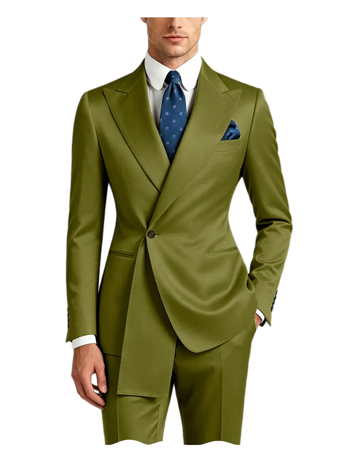 Men's Satin Peak Lapel Tuxedo 2-Piece Suit High Quality Slim Fit One Button Formal Blazer & Pants Luxury Wedding Dinner Suits
