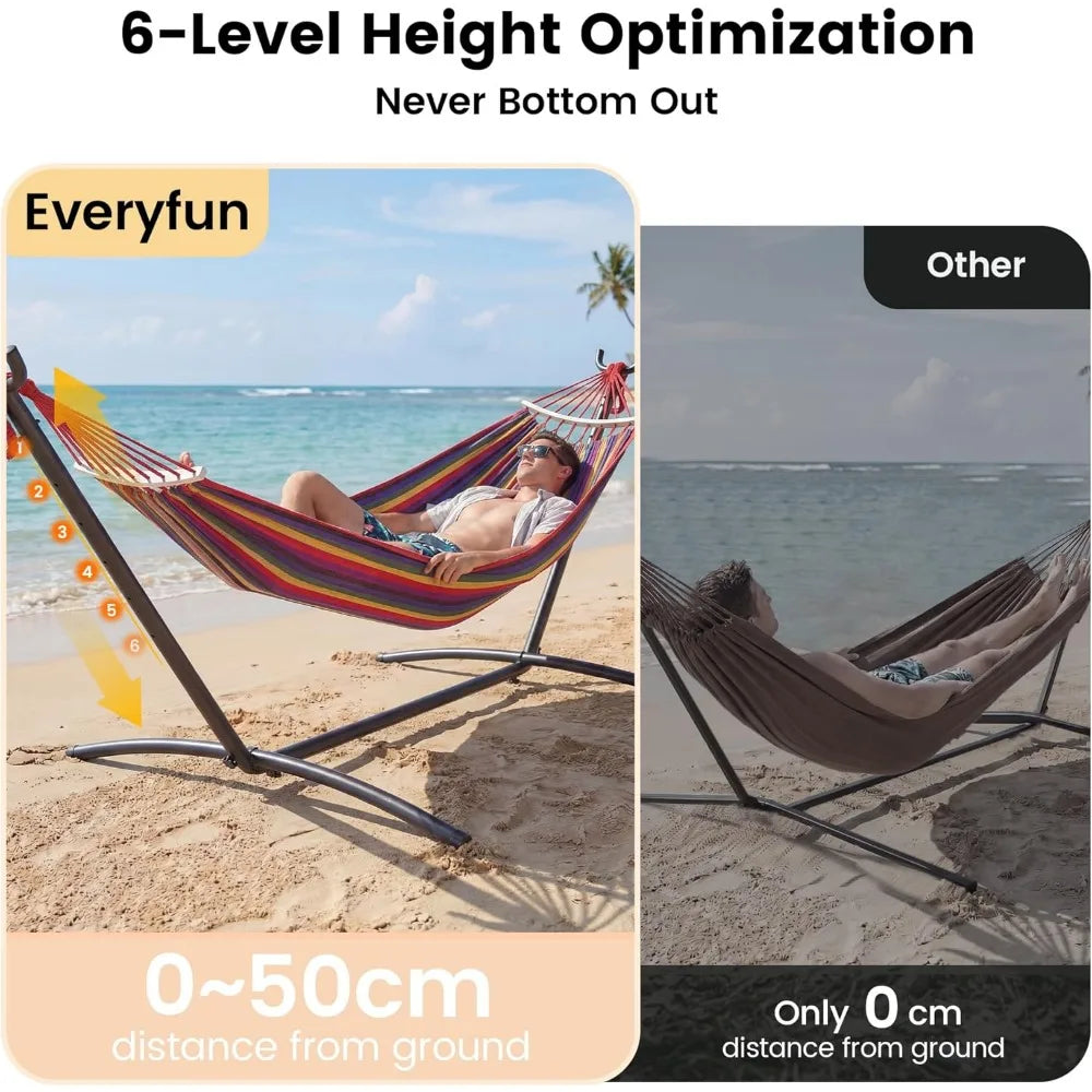 Double Hammock with Steel Stand Portable 600lbs Capacity for Indoor Yard Camping Outdoor
