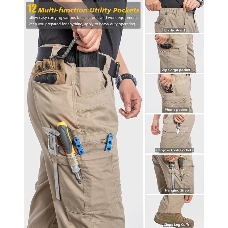 Men's Ripstop Stretch Work Pants Lightweight Water Resistant Cargo Pants Combat Outdoor Hiking Tactical Pants