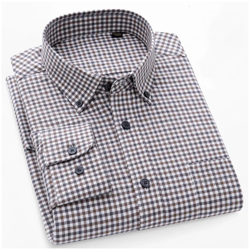 BROWON Brand 100% Cotton Elegant Dress Shirts for Men 2026 Spring Business Plaid Men Shirt Slim-fit Long Sleeves Tops Man