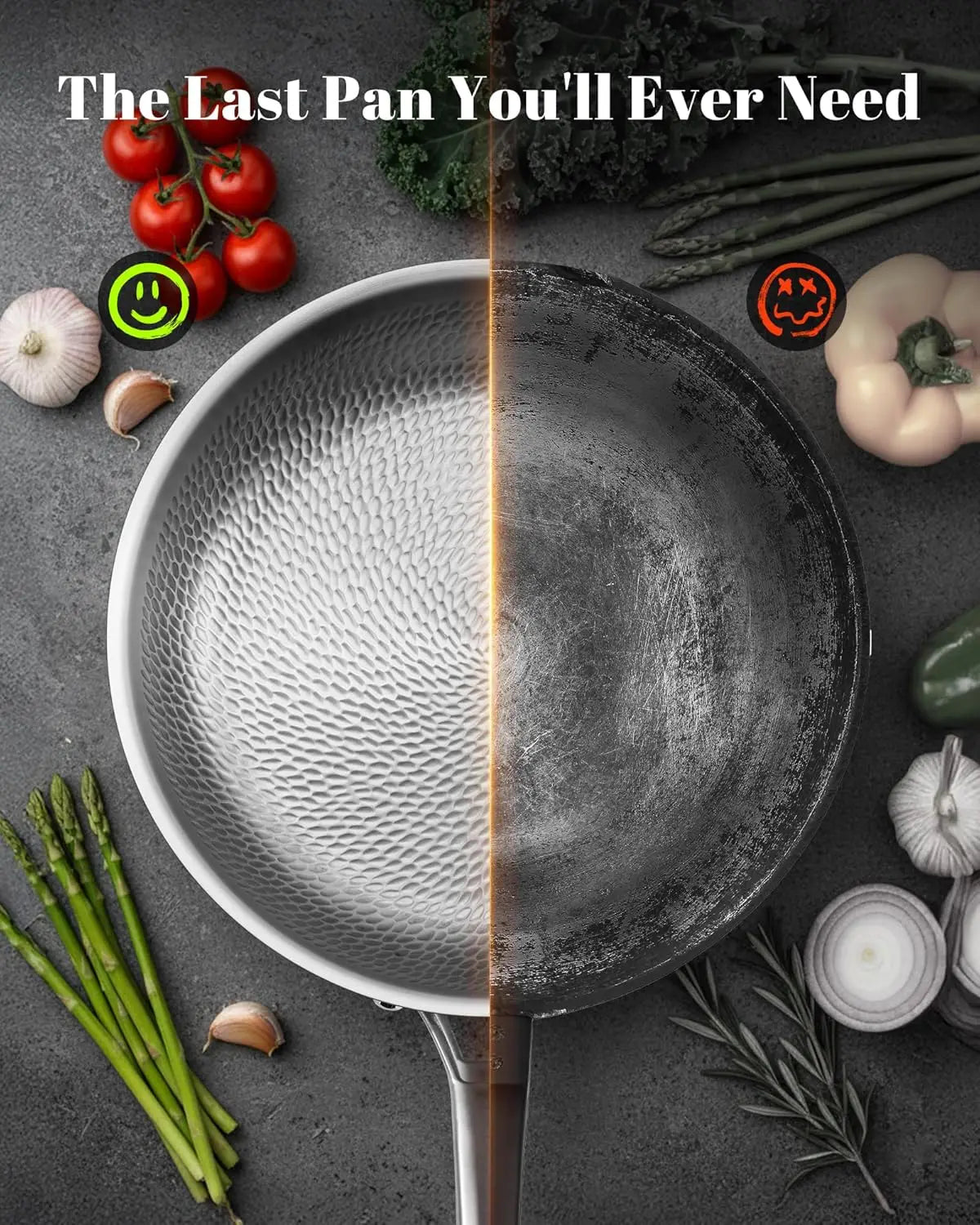 Titanium Hammered Pro Frying Pan With Lid Non Toxic PFAS Free Cookware