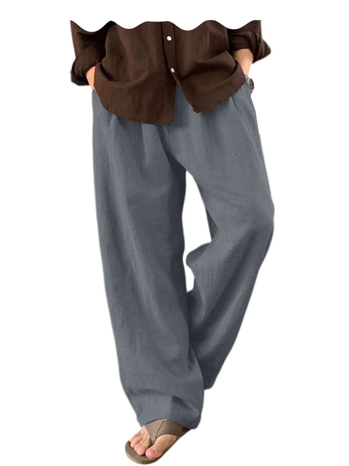 Men's Linen Wide Leg Pants High Waist Loose Fit Suit Trousers Summer Casual Vacation Beach Walking Pants Elastic Waist Oversized