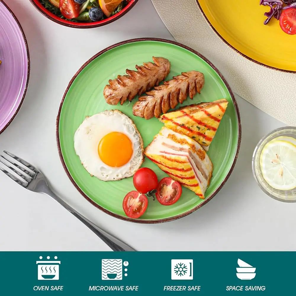 BONJEAN Bonita Stoneware Dinnerware Set for Four, Dishwasher Safe
