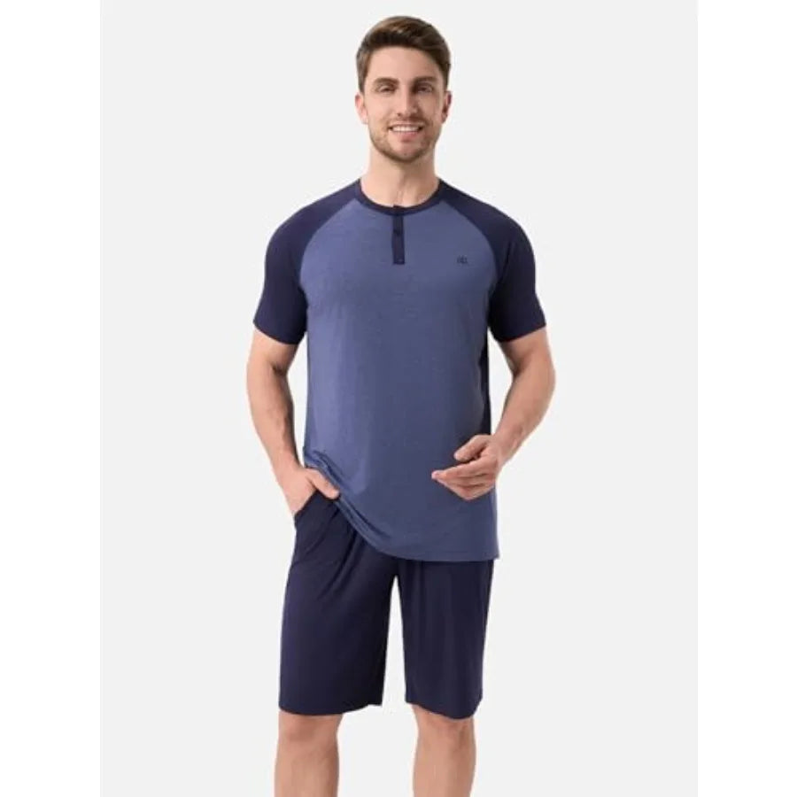 DAVID ARCHY Men's Pajamas Set Summer Cooling Loungewear Ultra-Soft Pjs Lightweight Short Sleeves Shirts and Shorts Sleep Sets