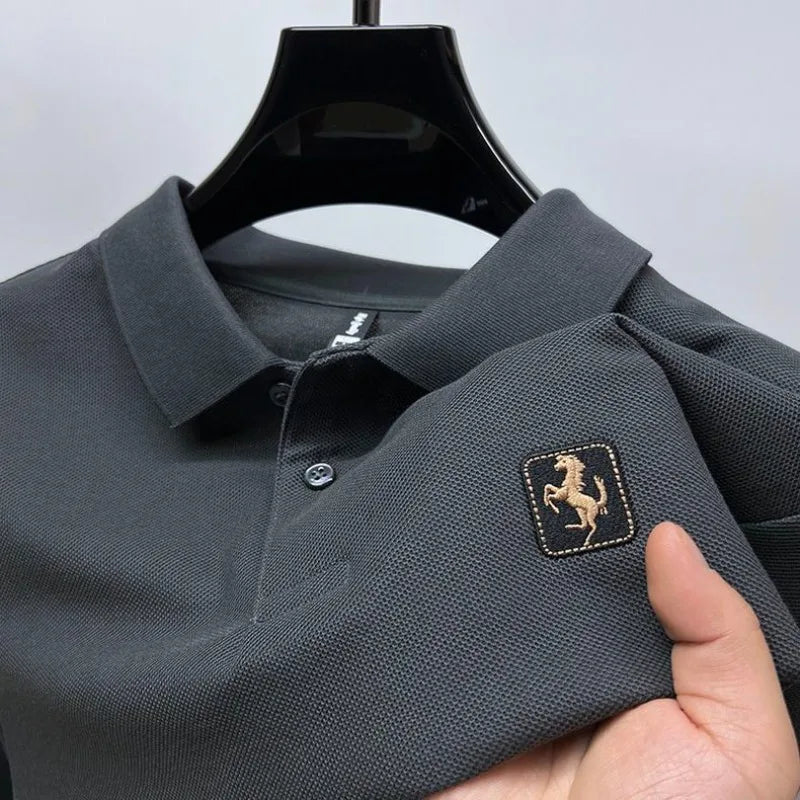 Men's Cotton Polo Shirt With Embroidered Turn Down Collar