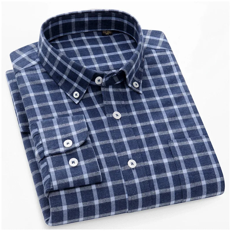 BROWON Brand 100% Cotton Elegant Dress Shirts for Men 2026 Spring Business Plaid Men Shirt Slim-fit Long Sleeves Tops Man