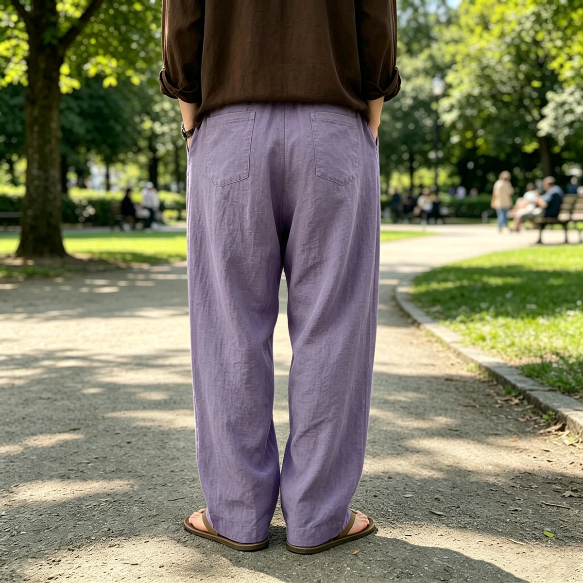 Men's Linen Wide Leg Pants High Waist Loose Fit Suit Trousers Summer Casual Vacation Beach Walking Pants Elastic Waist Oversized