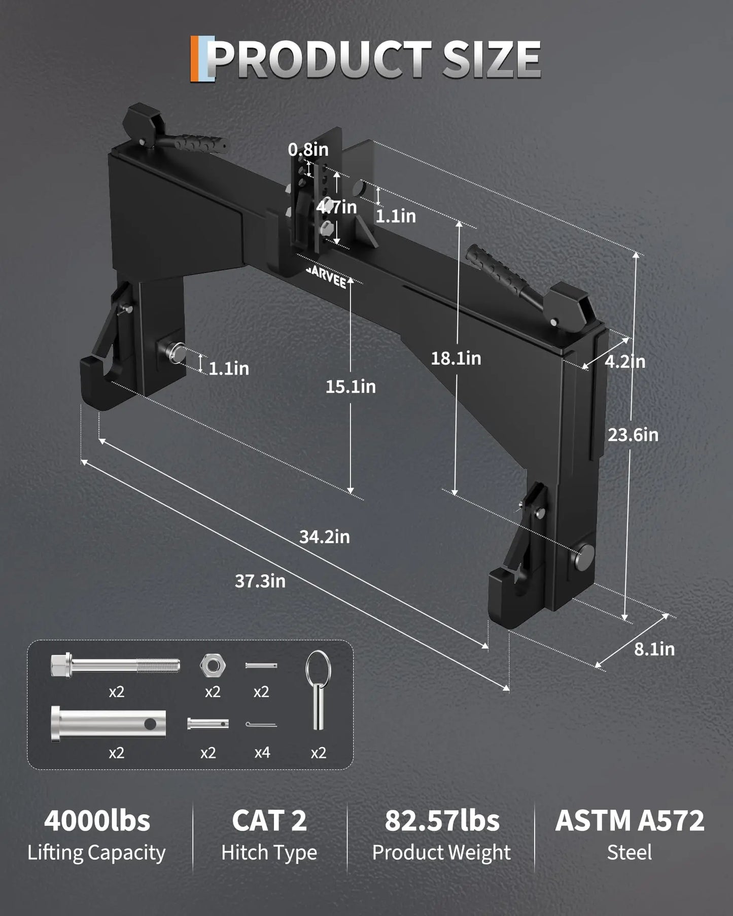 Heavy Duty For Category 2 Quick Hitch 4000lbs Capacity 3 Point Tractor Hitch Adapter With 2in Receiver & Bushings Farm Implements