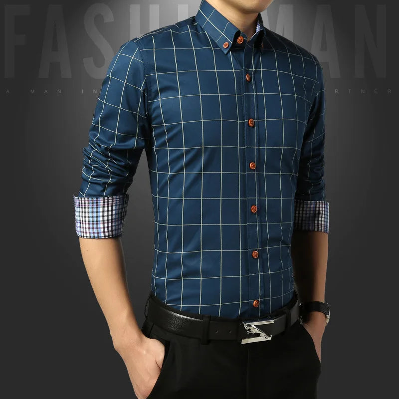 Browon Premium Men Long Sleeve Button Up Dress Shirt