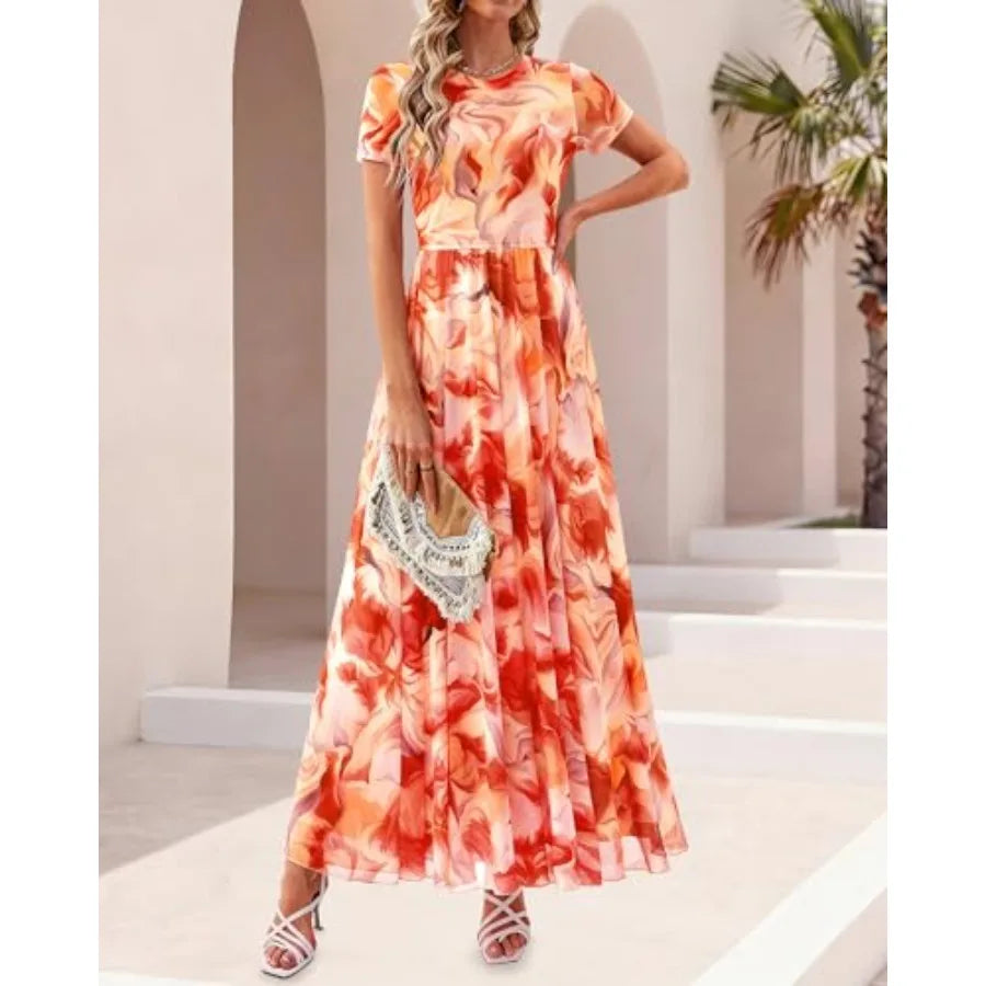 BTFBM Summer Dresses for Women 2026 Formal Short Sleeve Floral Homecoming Dress Maxi Wedding Guest Vacation Outfits