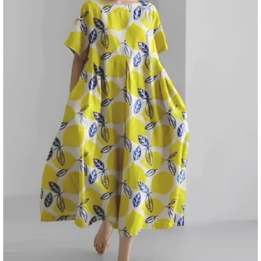 【New style】 - summer new European and American women's clothing loose round neck fashionable high-end short-sleeved printed dre