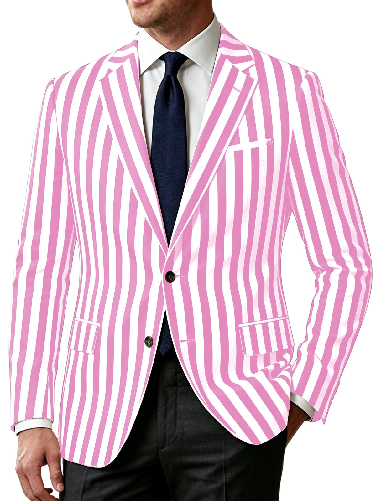 Men's Vertical Striped Blazer Slim Fit Single Breasted Casual Business Sport Coat Lightweight Formal Jacket For Office Wedding