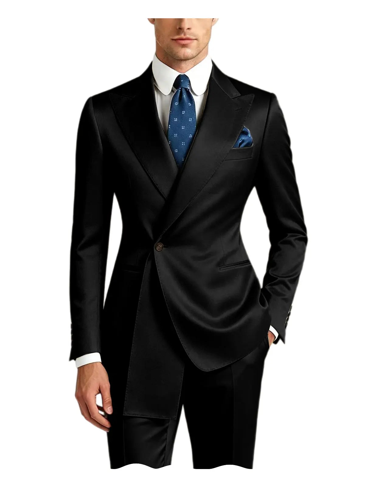 Men's Satin Peak Lapel Tuxedo 2-Piece Suit High Quality Slim Fit One Button Formal Blazer & Pants Luxury Wedding Dinner Suits