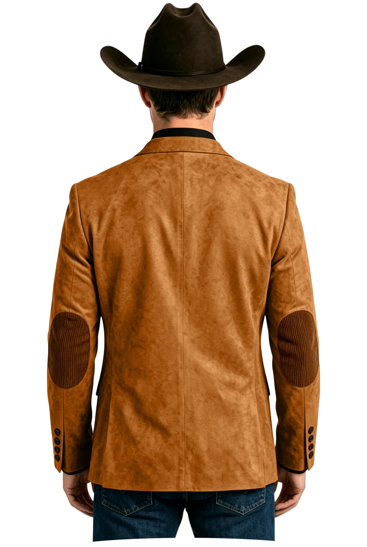 Men's Suede Blazer Western Style Two Button Sport Coat with Elbow Patches Casual Slim Fit Jacket for Business Cowboy Wedding