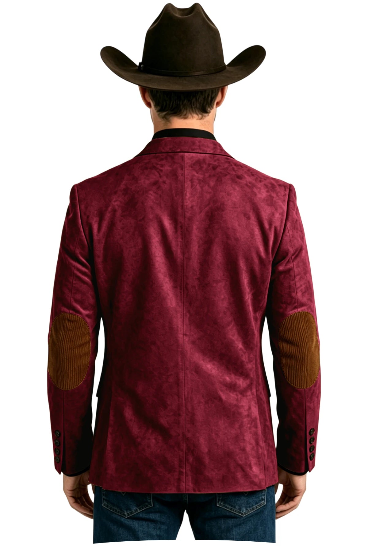 Men's Suede Blazer Western Style Two Button Sport Coat with Elbow Patches Casual Slim Fit Jacket for Business Cowboy Wedding