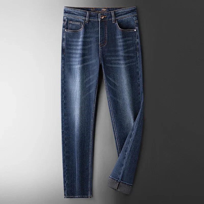 BROWON Brand 2026 Autumn Winter Thick Casual Jeans Men Fashion Dark Blue Straight Streetwear Men Denim Brushed Jeans